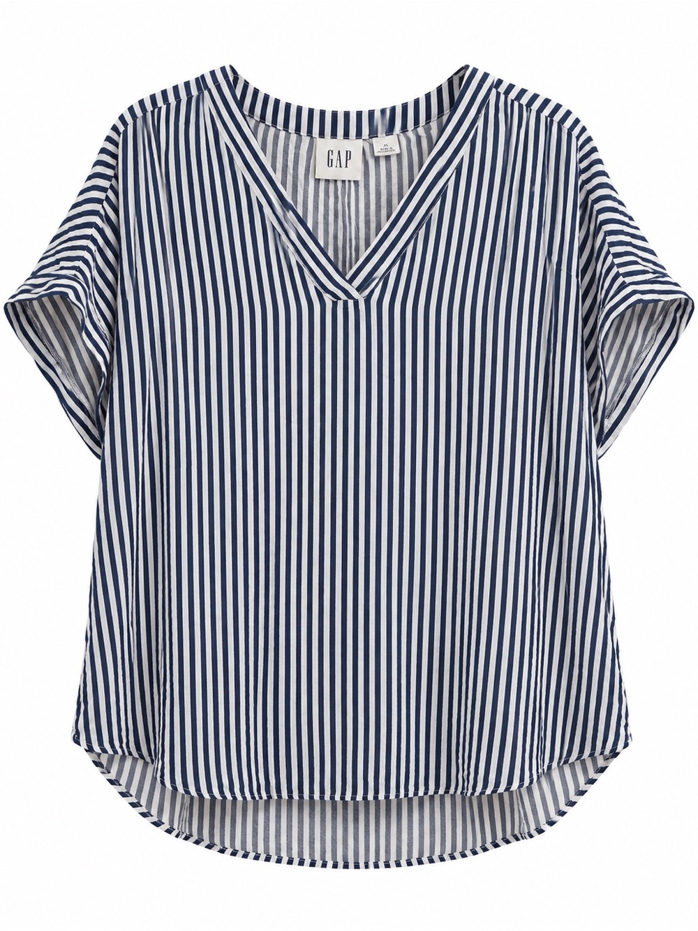 GAP Navy & White Striped V-Neck Blouse Size XL Relaxed Coastal Preppy Top
